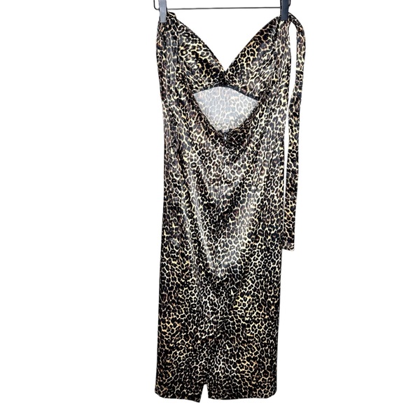 Pinup Couture Leopard Print Wiggle Dress Tie Neck Halter Large - Picture 7 of 11